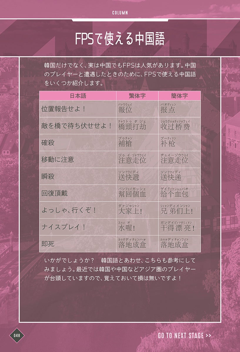 ▲フレーズ・用語・略語などFPSに使える表現が満載!