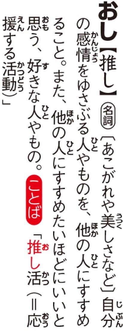 ▲紙面サンプル。新たに追加した言葉「推し」、よく使われる用例もちゃんと入っています