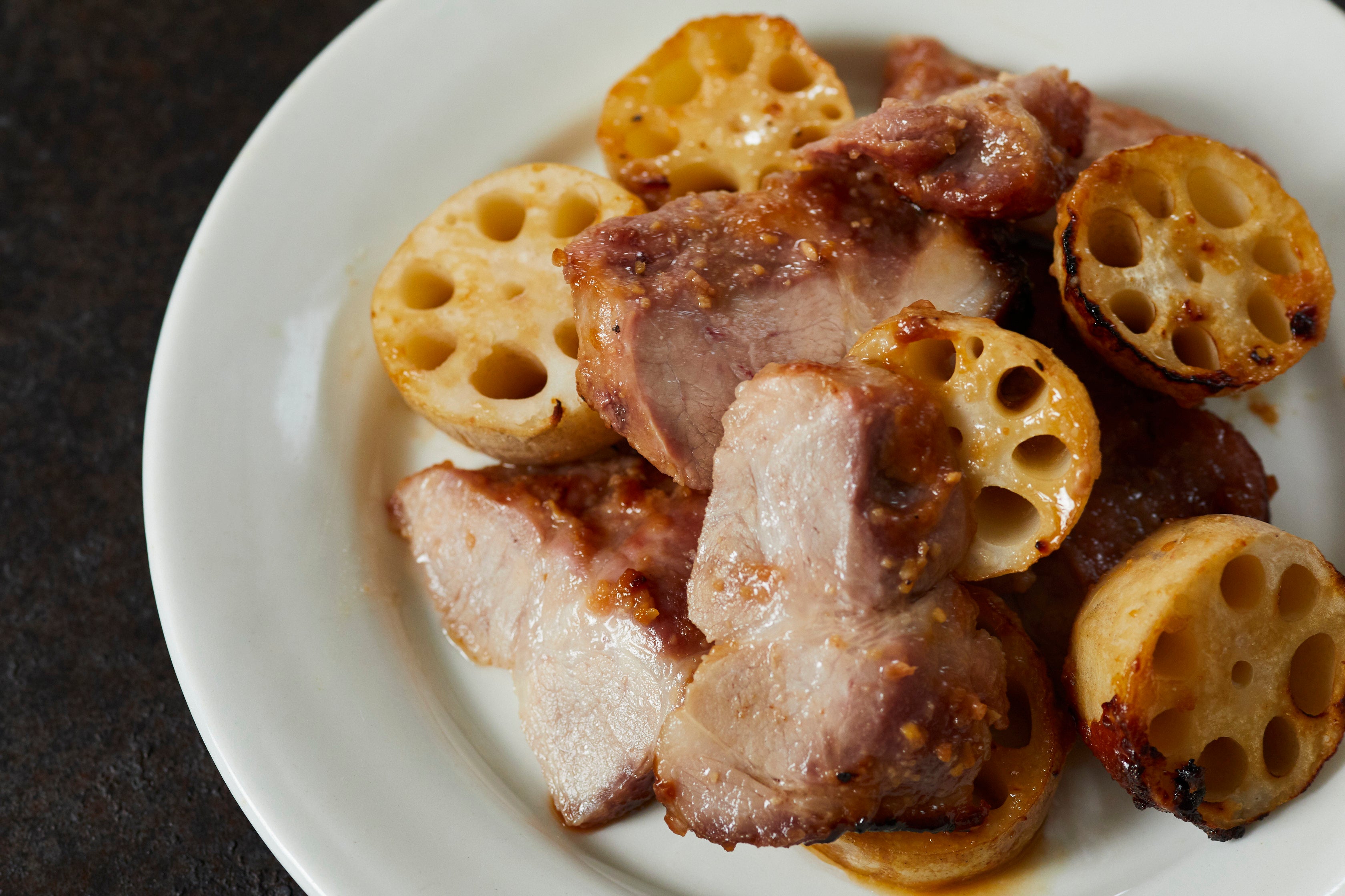 ▲豚肩ロース肉のはちみつみそ焼き