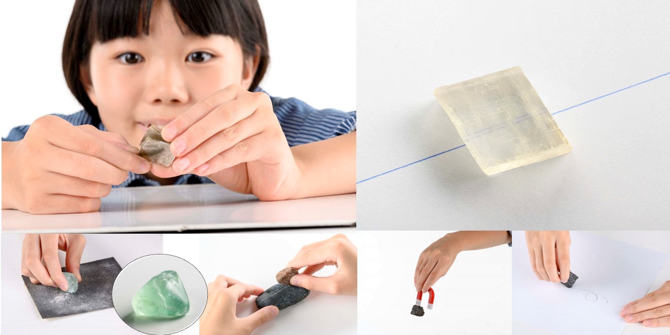 ▲へき開、複屈折、研磨、硬度、磁性など、鉱物のユニークな性質を実験を通して学ぶことができます。