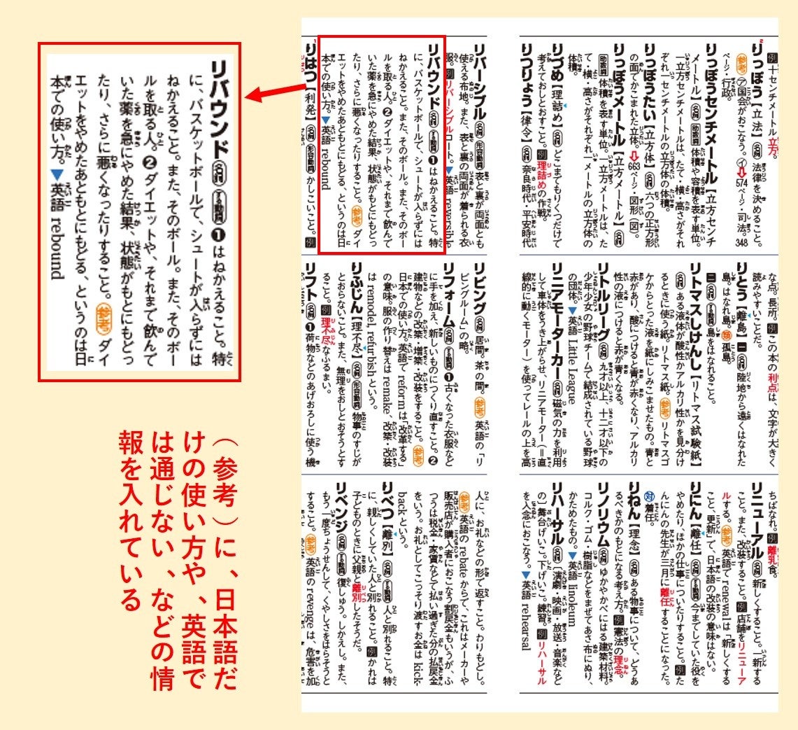 ▲紙面サンプル。リニューアル、リバウンド、リフォームなどカタカナ語の説明がていねい