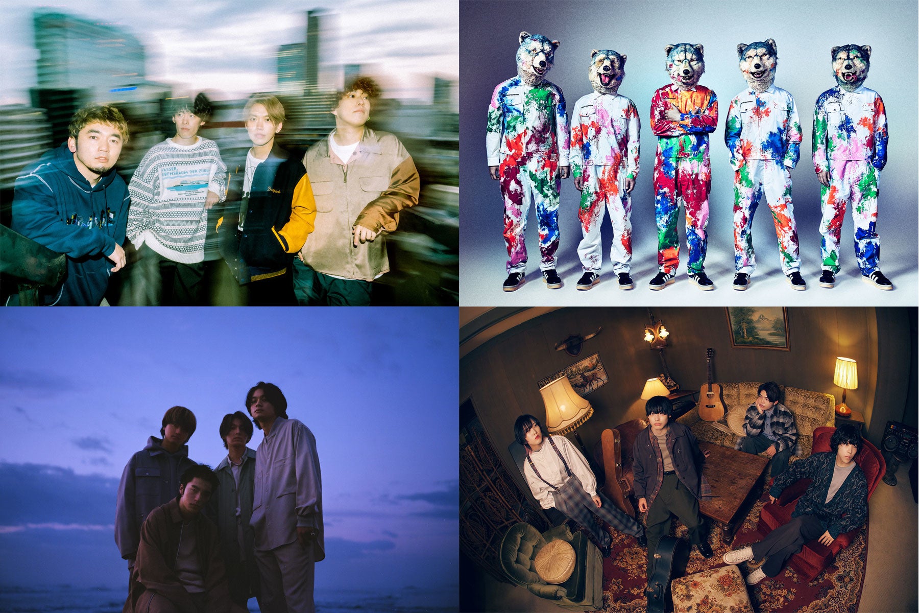 04 Limited Sazabys（左上）、MAN WITH A MISSION（右上）、DISH（左下）、Mr.ふぉるて（右下）