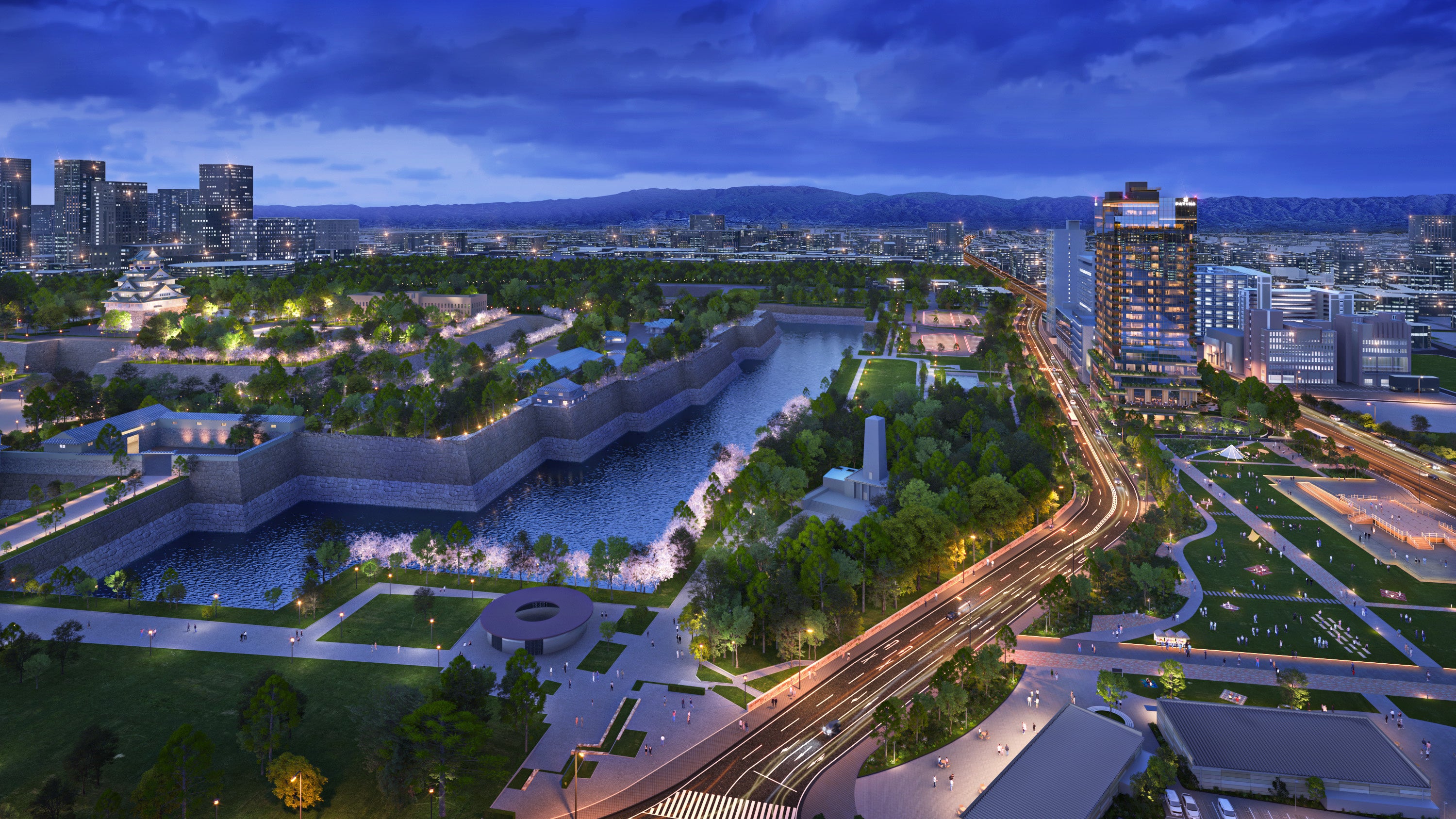 敷地西側からの夕景