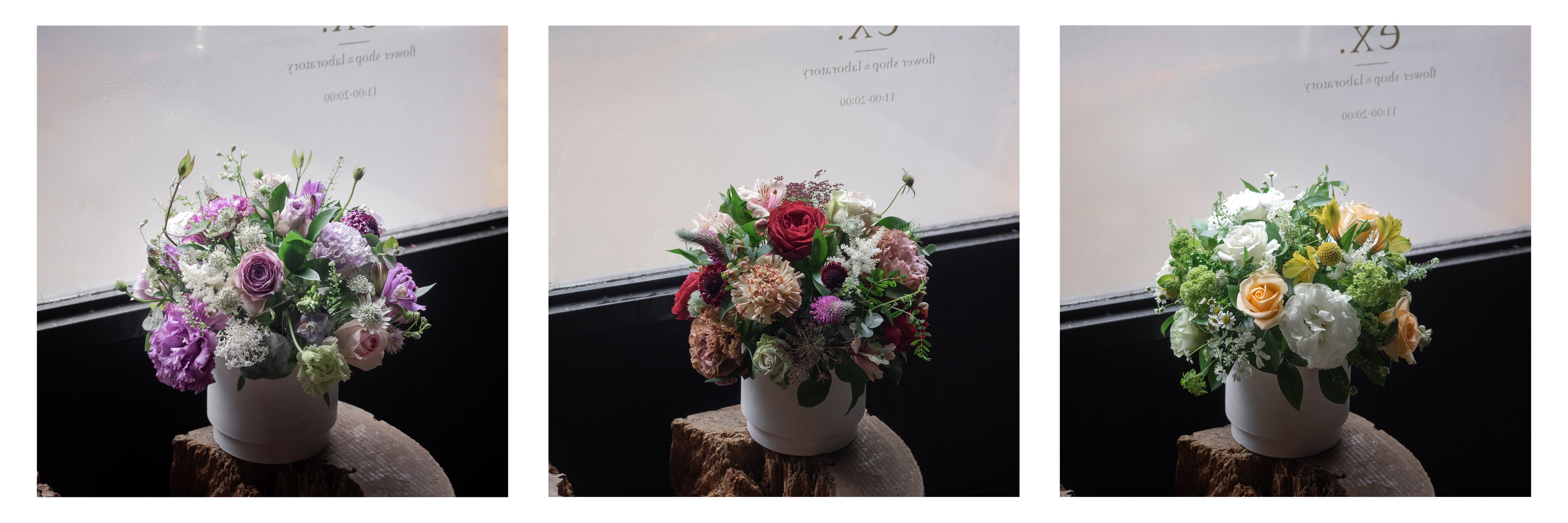 〈左から「ELEGANT」「ANTIQUE」「WARM」（写真はLサイズ）〉