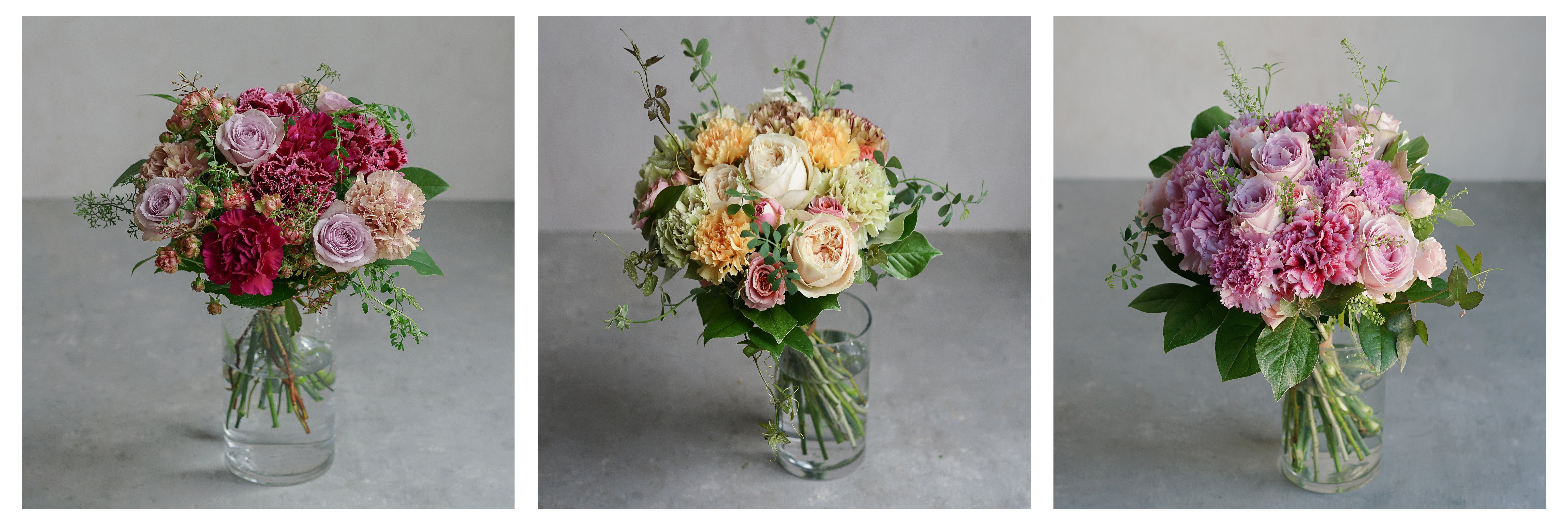 〈左から「Noble」「Cheerful」「Blessing」（写真はLサイズ）〉