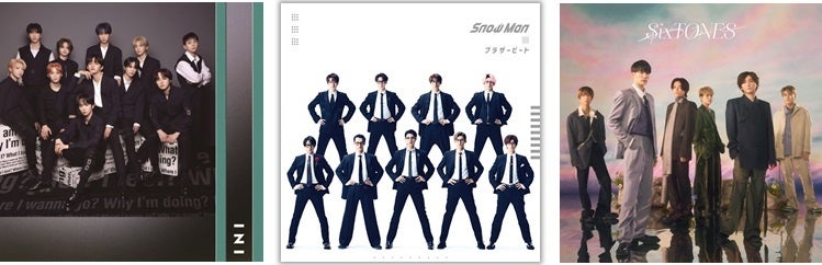 左より1位INI「I」、2位 Snow Man「ブラザービート」、3位SixTONES「わたし」