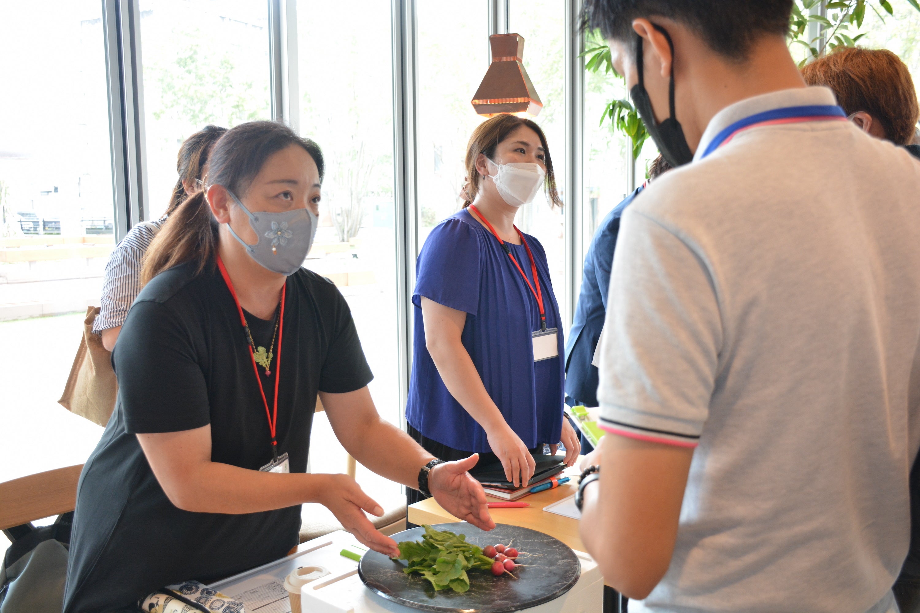 作物について説明する生産者