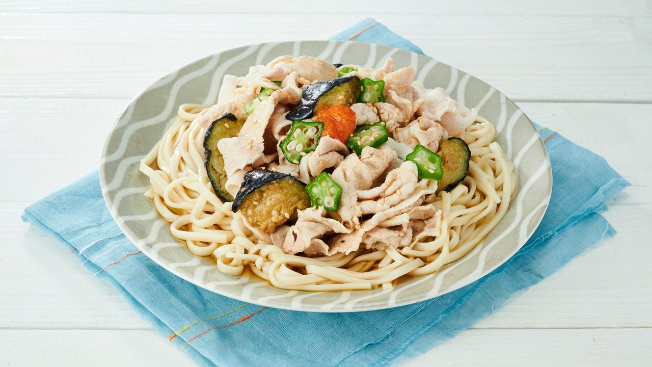 冷しゃぶとなすのぶっかけうどん