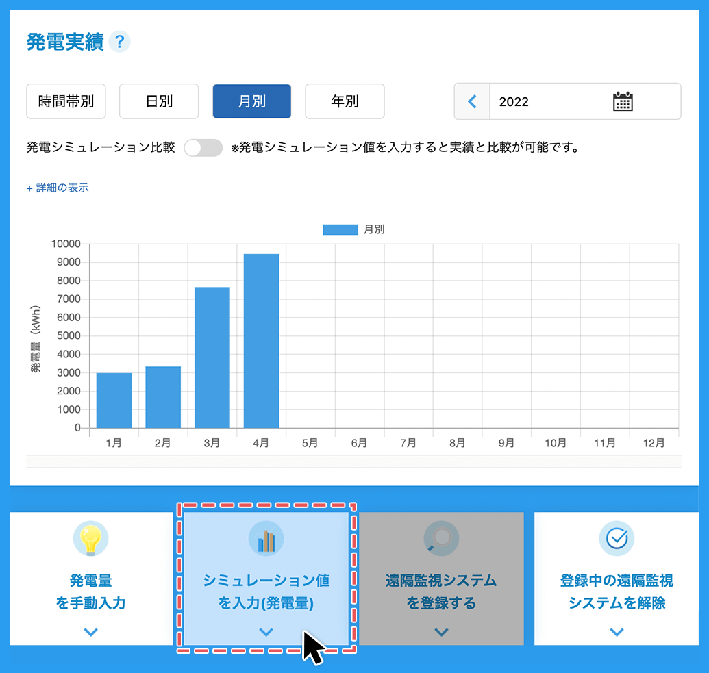 シミュレーション値を入力（発電量）