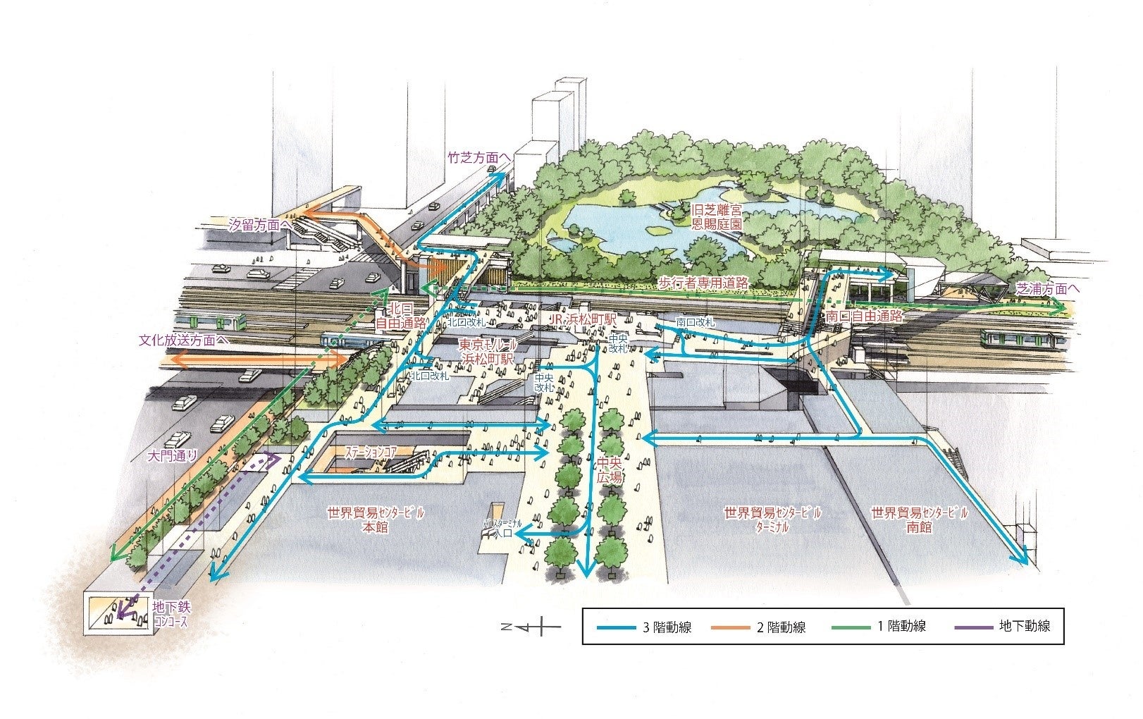 【整備後の浜松町駅周辺イメージパース(2030年度予定)】