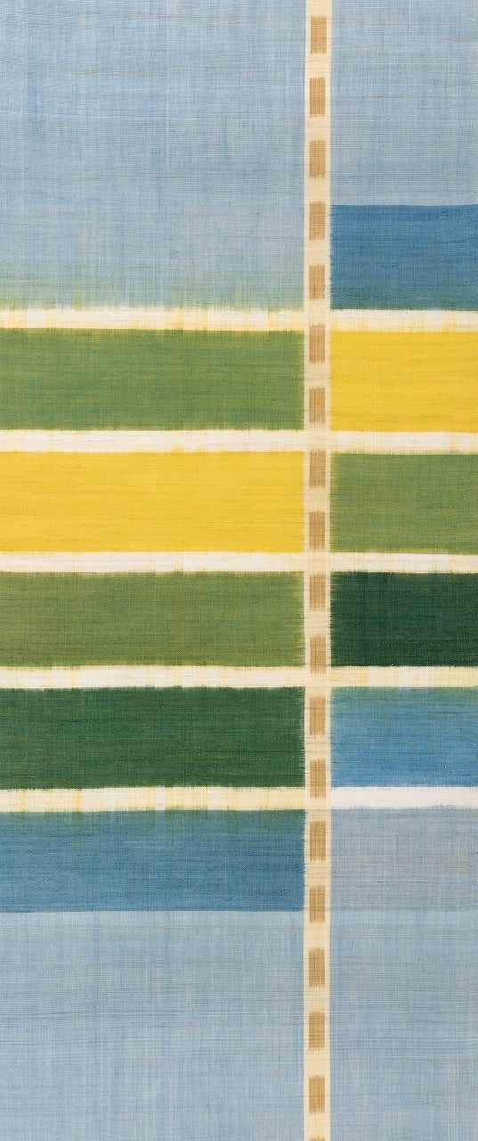 九寸「浅葱地・多色経緯面絣・絣入」