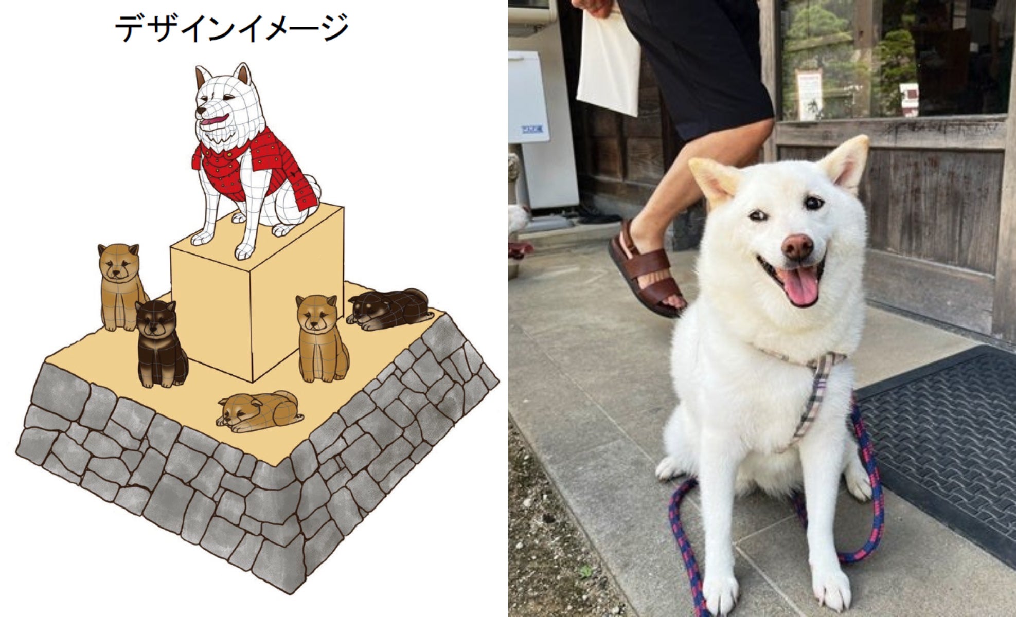 ねぶたイメージと松江城のアイドル犬「はなちゃん」。