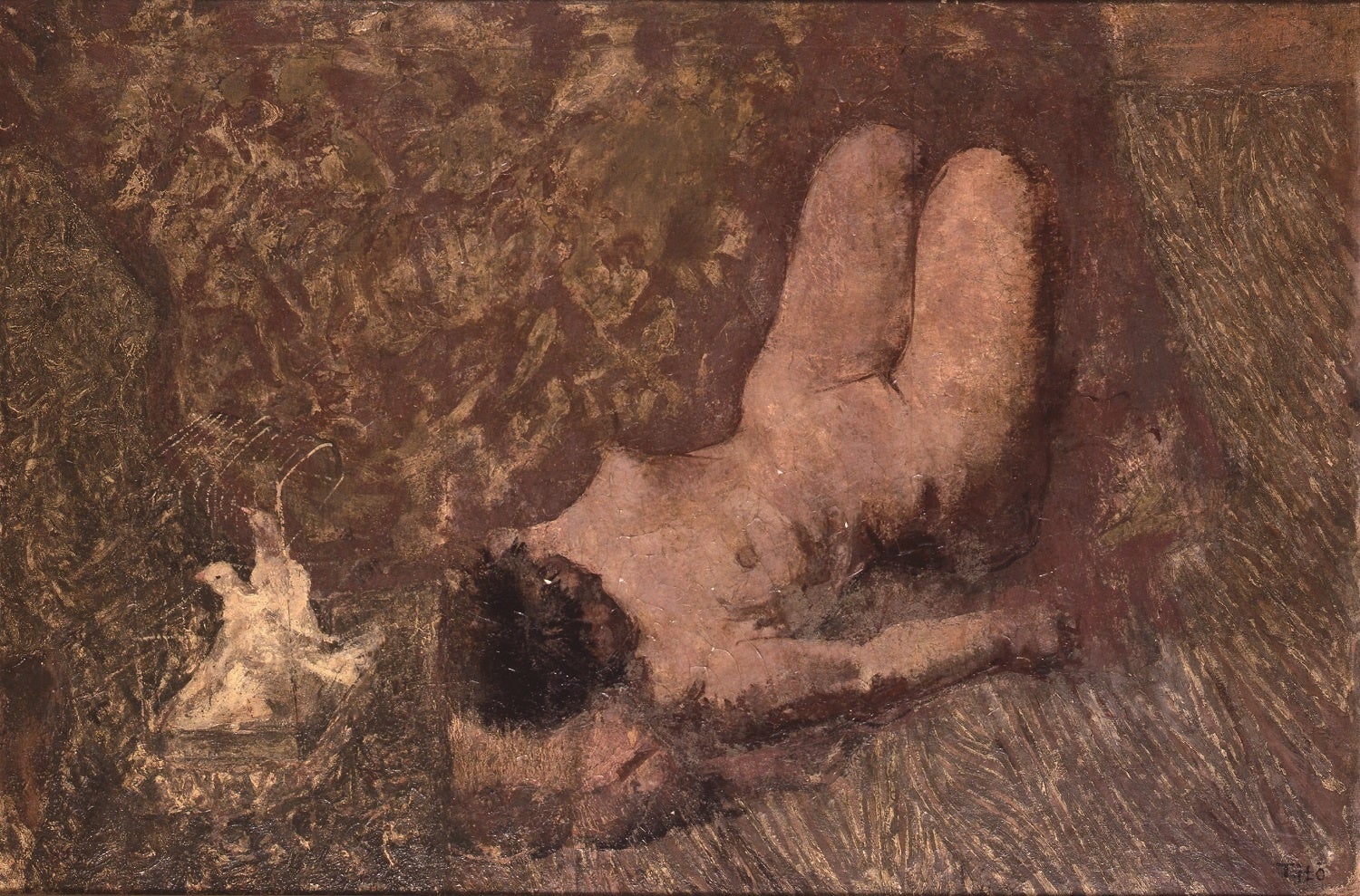 伊藤継郎　《鳩を配した裸婦》　1937年　油彩、布　芦屋市立美術博物館蔵