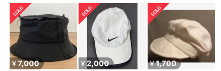 「メルカリ」上で取引された「帽子（レディース）」商品 ※一部