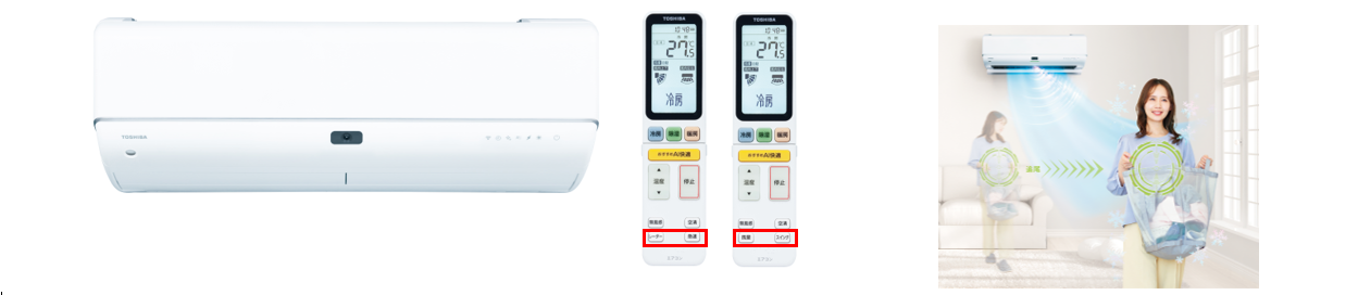 左からDRシリーズ (RAS-N402DR) 、DRZシリーズ(RAS-N402DRZ)、DRシリーズリモコン、DRZシリーズリモコン、「節電冷房」イメージ
