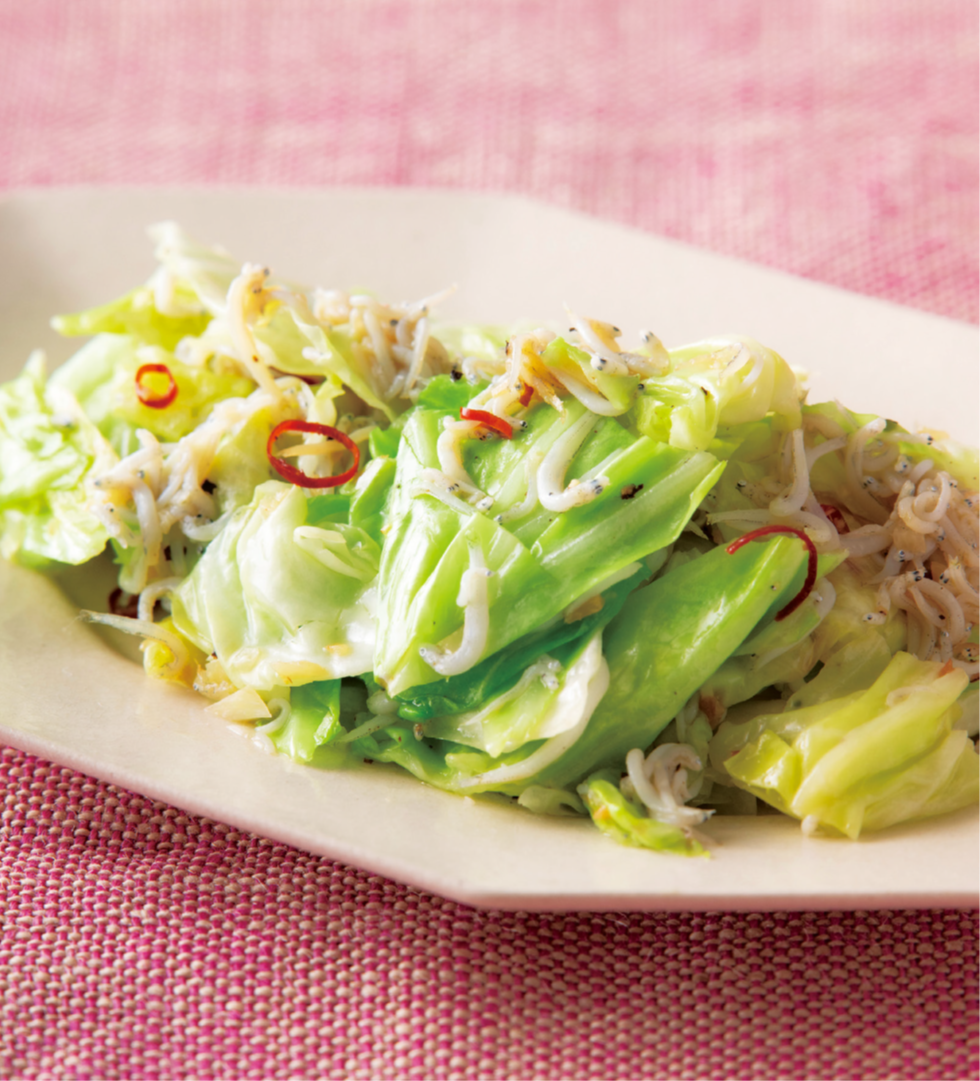 キャベツとしらすのペペロン炒め