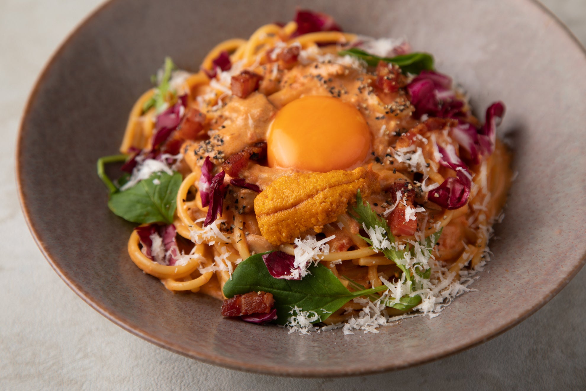 濃厚雲丹クリームと奥久慈卵の贅沢カルボナーラ　1680円（1848円）