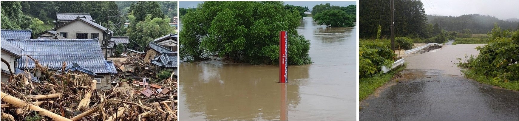 左から：新潟県村上市、山形県南陽市、青森県むつ市の被害状況