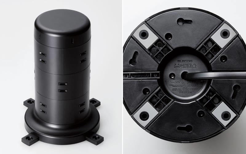 左：脚パーツでより安定した設置が可能 右：ケーブル溝を装備し、横方向に取り回しが可能