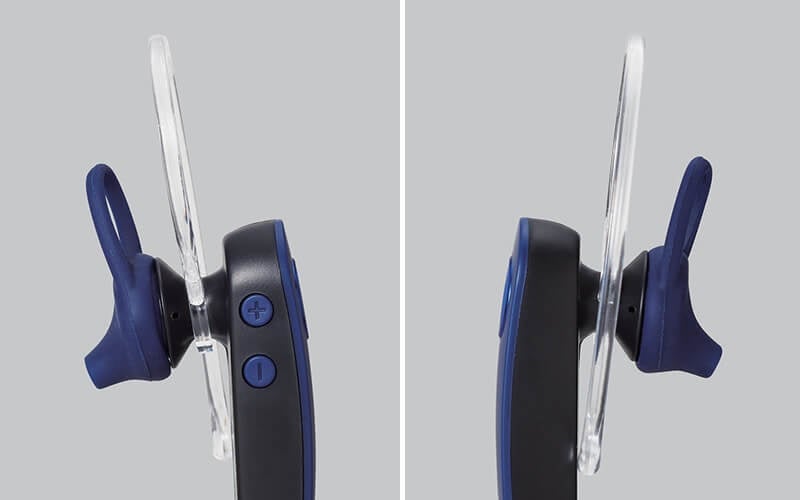 イヤーパーツは左右対称形状で、 左右どちらの耳にも装着可能(ブルー)