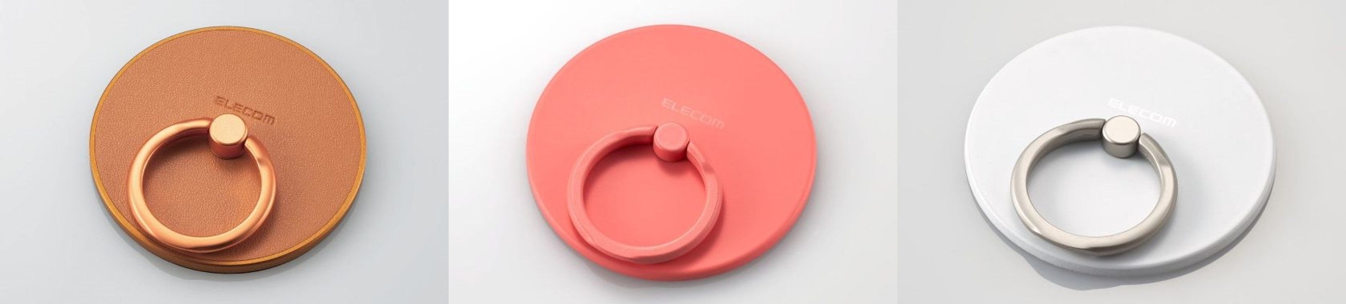 左：レザータイプ、中央：シリコン調タイプ、右：薄型タイプ