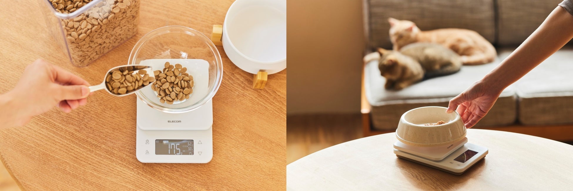<ペット専用のスケールで、適切な食事管理のサポートを行うことが可能です>