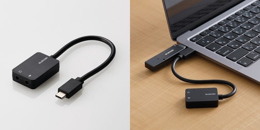 ステレオミニプラグのヘッドセットをUSB-Cポートに接続できる