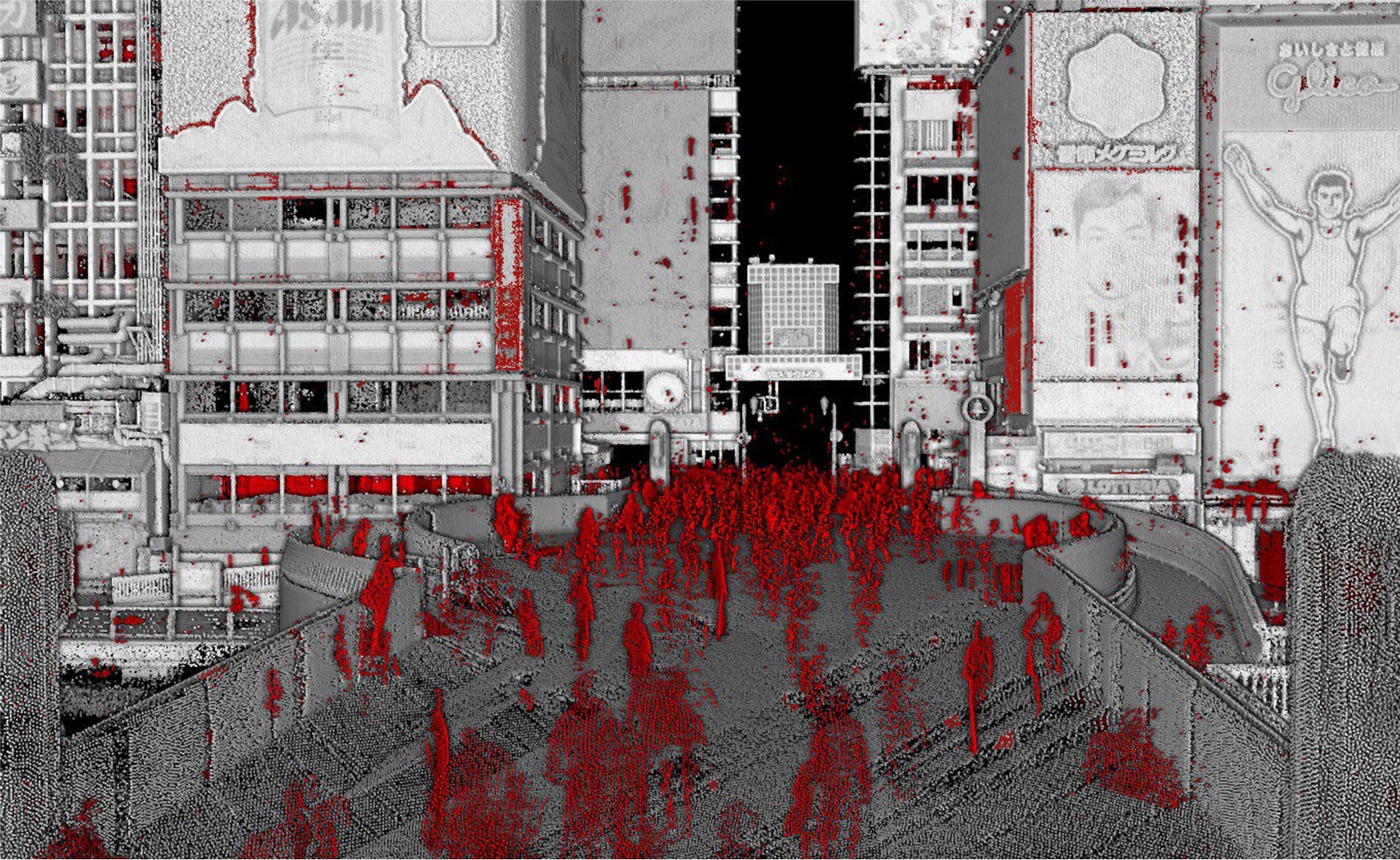 LiDARの計測データ(赤点がノイズ)