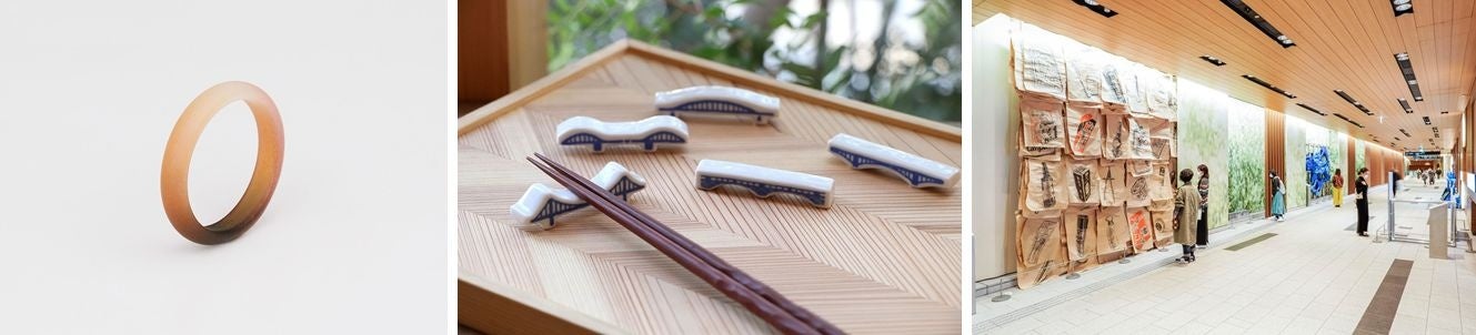 ▲デザインコンペでは、東京ミッドタウンの季節ごとのイベントでのデザイン起用や、受賞作品の商品化サポートを実施。（写真左・中央）アートコンペでは東京ミッドタウンでの新作発表やワークショップ開催など機会創出の強化を行っています。（写真右）