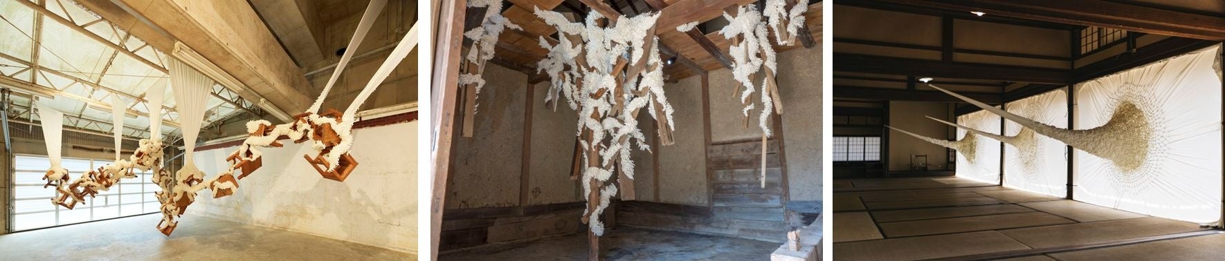 ▲（画像左）《天翔ける根》2020　©Kensuke Hashimoto、（画像中央）《出水邸鍾乳洞》2021、小豆島　©友定睦、（画像右）《星つぶの彼方》2022　©ワタナベカズヒ