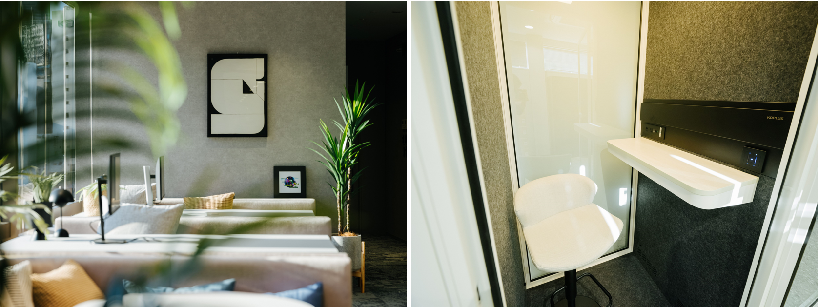 ミーティングルームやテレカンブース、ソファ席など、シーンに合わせた場所で集中できる環境を用意