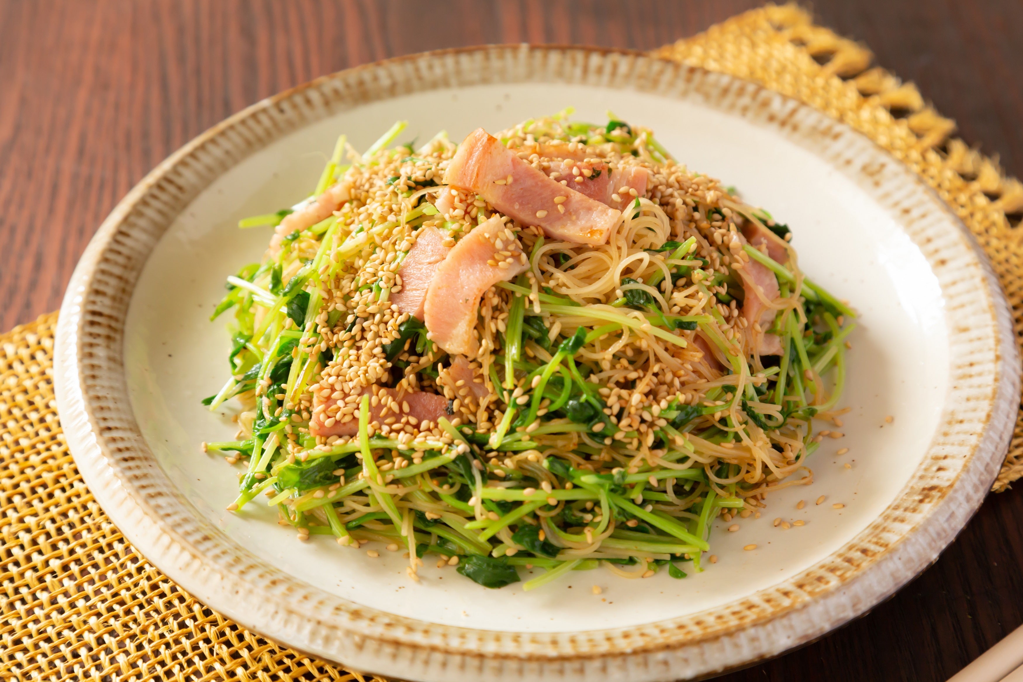 豆苗入りマヨネーズ焼ビーフン