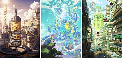 「ブランドコンセプトアート」イメージ （左から、「ＢＯＳＳ」「天然水スパークリングレモン」「伊右衛門」）