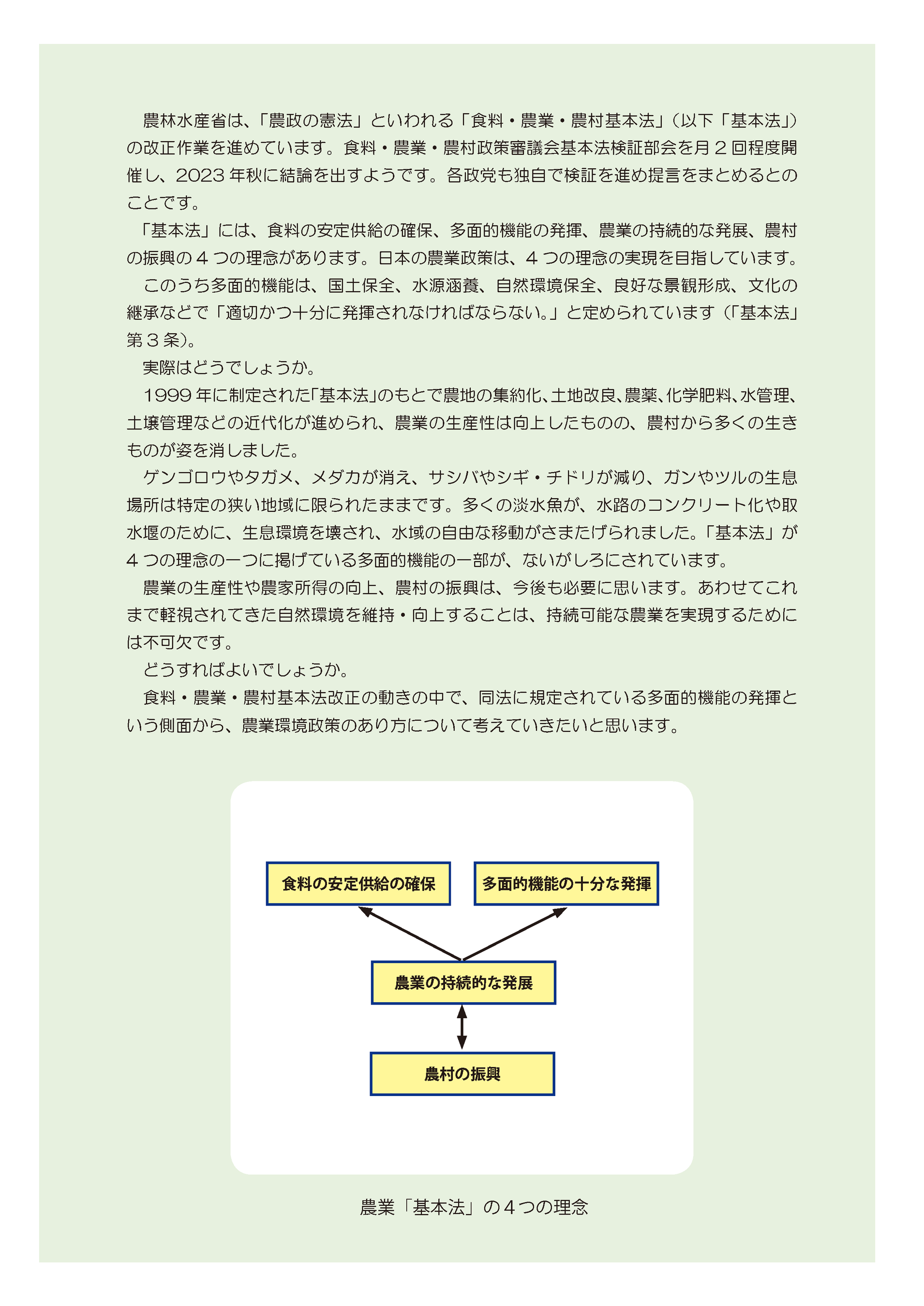 農業「基本法」改正と“多面的機能”を考える集いチラシ（裏）