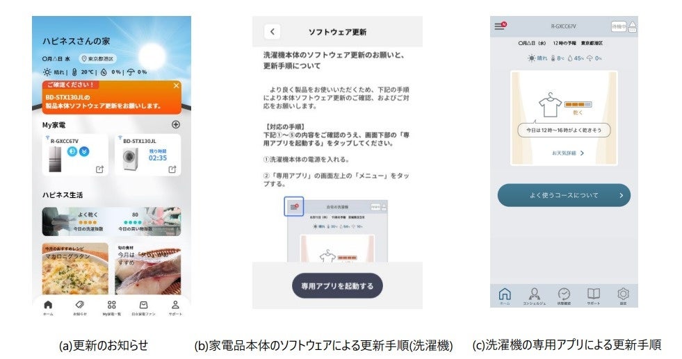 家電品本体のソフトウェア更新のお知らせ画面