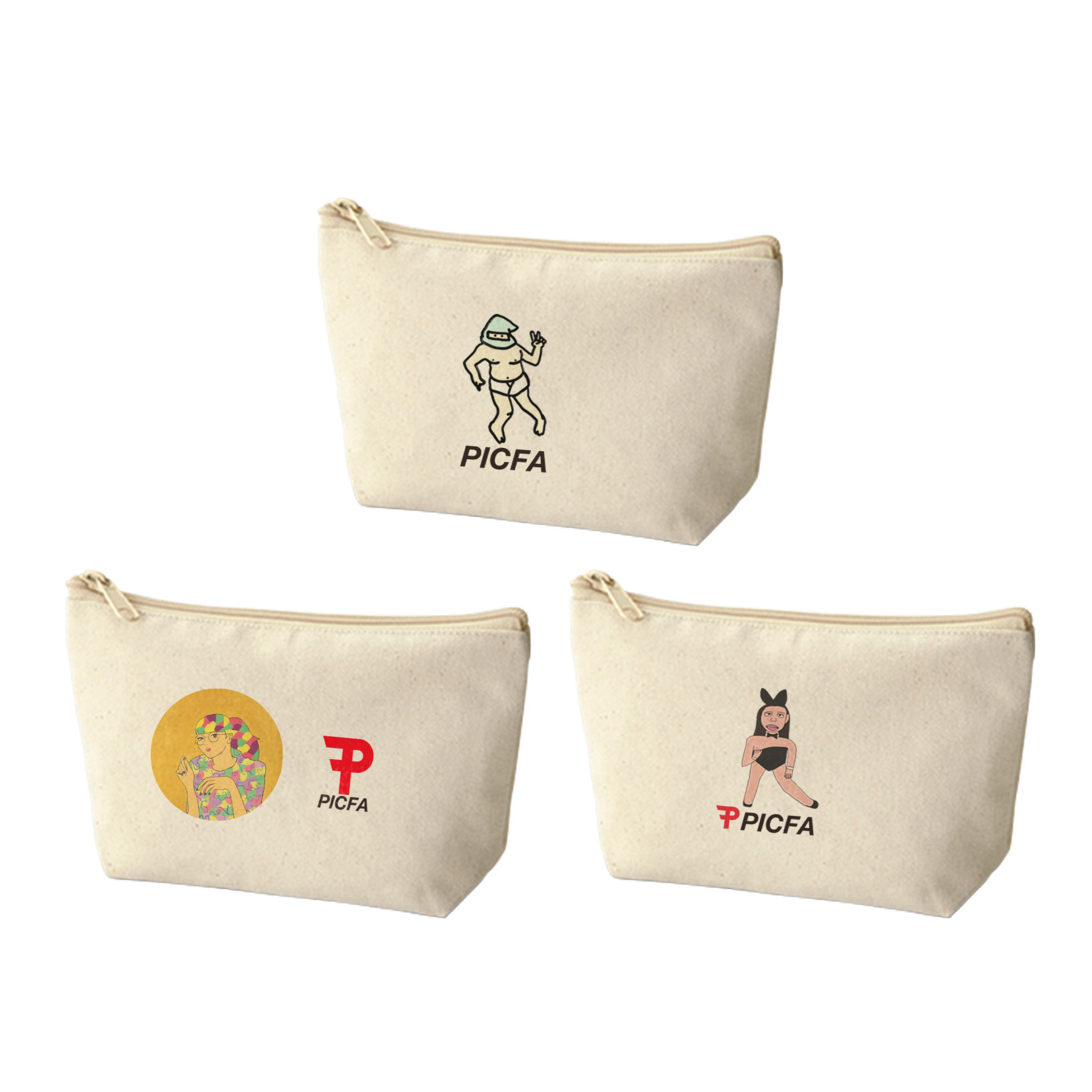 ECサイト“PICFA”にて、アーティストの作品から人物がポーチに飛び出し