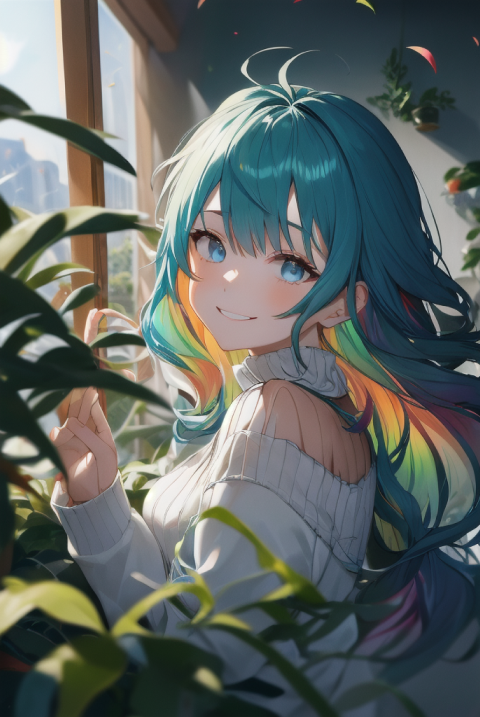 「空から降ってきた虹色の髪の少女」