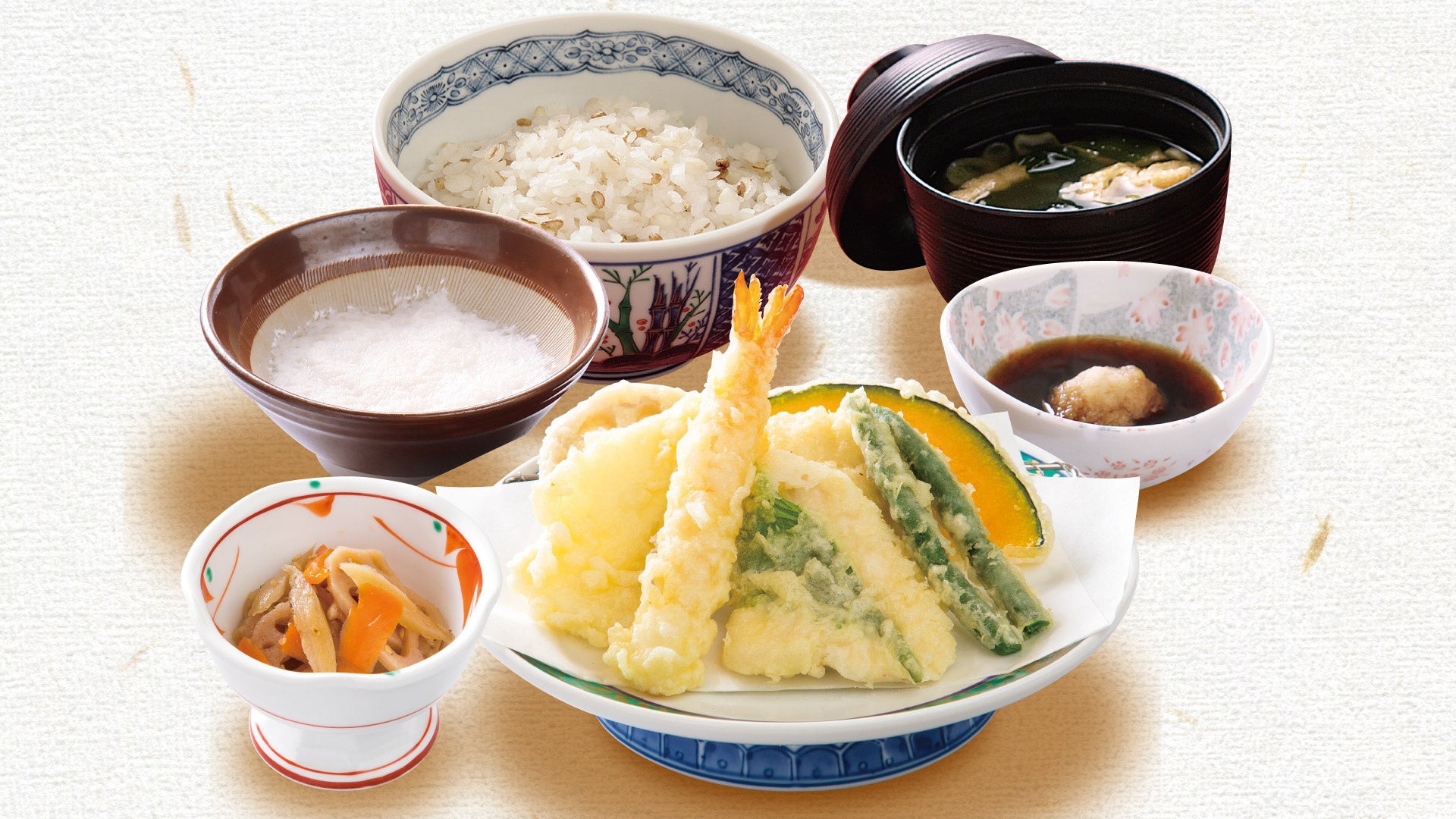 あげてんや天麩羅定食　竹 とろろ付き