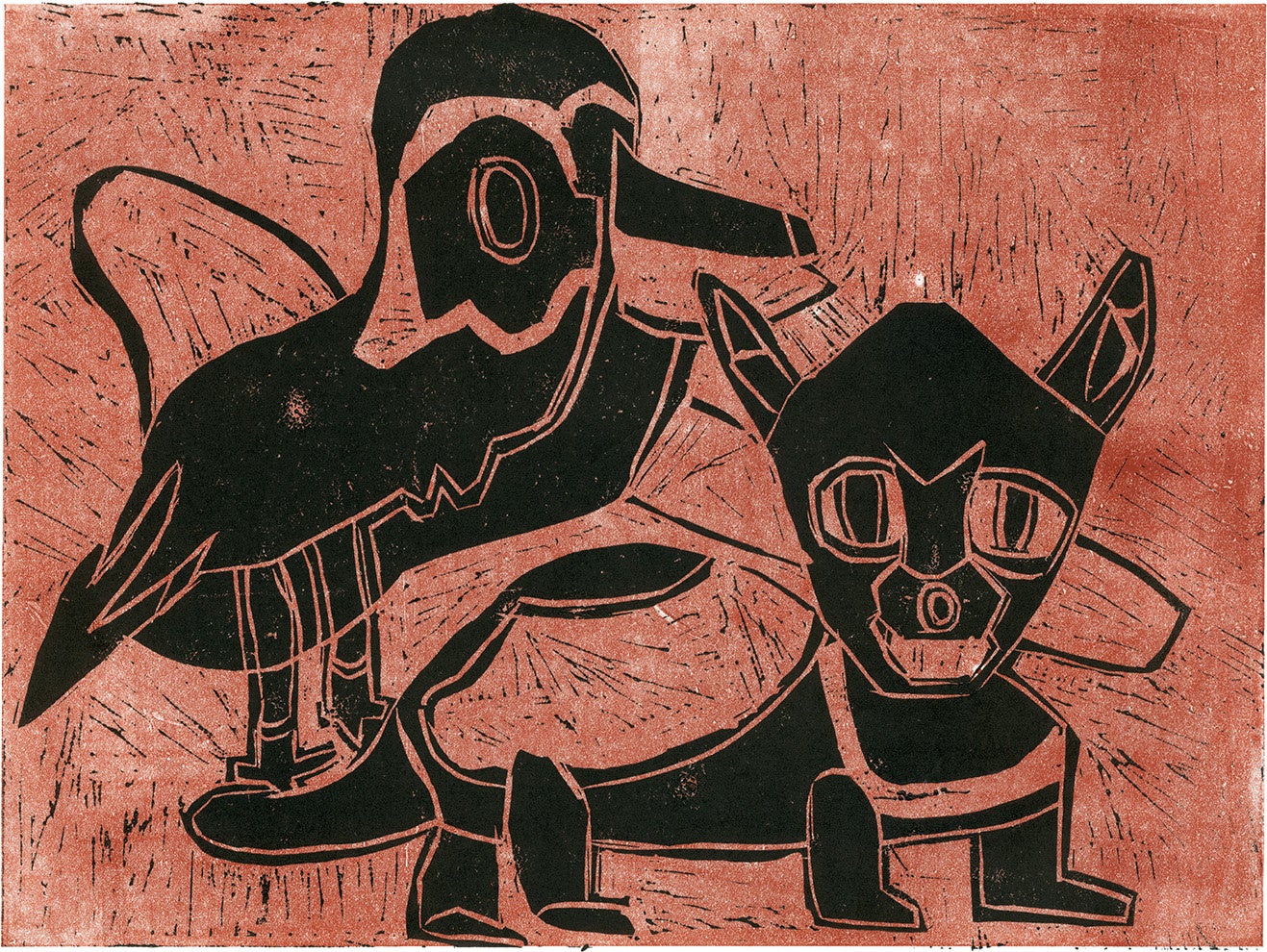 リスとドリ　リノカット　2022　300×400 mm