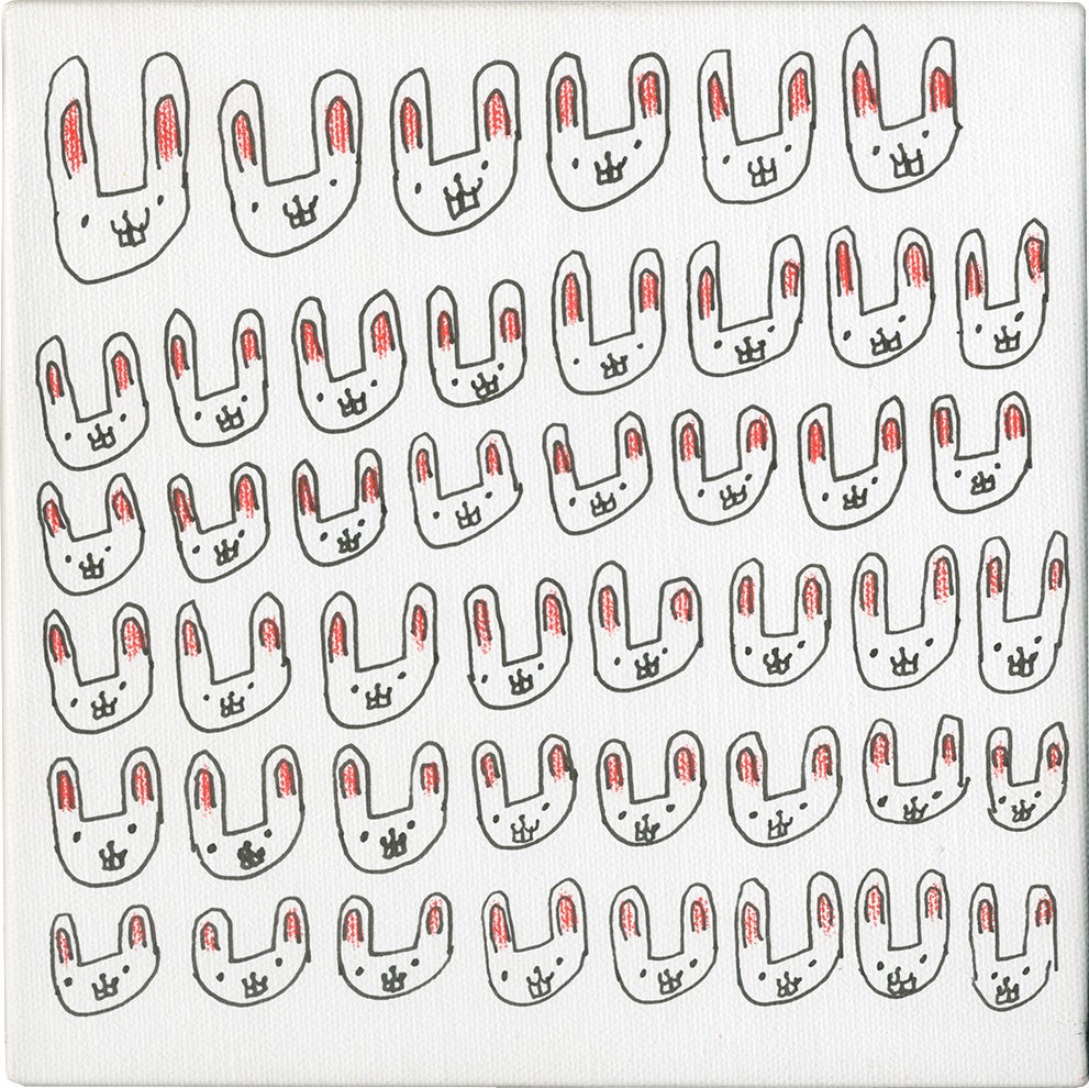 ラビット（うさぎ）　ペン、色鉛筆／キャンバス　2022　180×180 mm