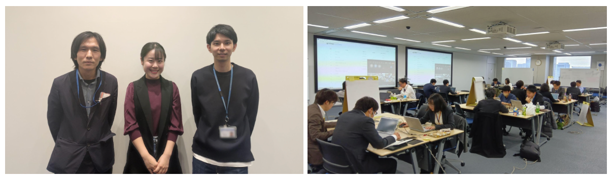 （左：優勝チーム、右：データ分析コンペ研修当日の会場の様子）