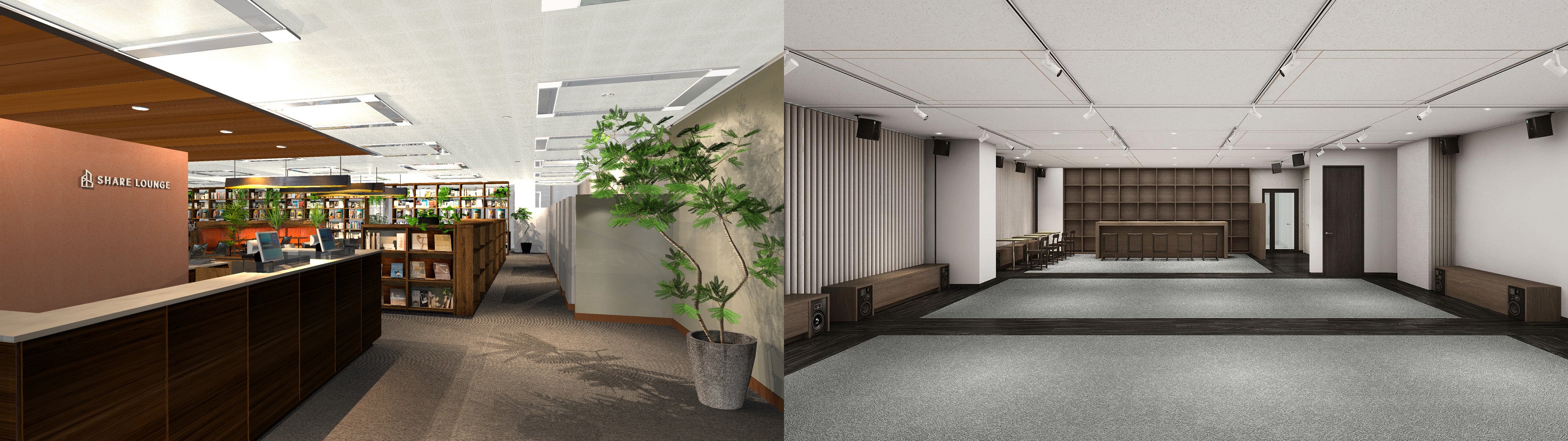 （左）SHARE LOUNGE 外苑前 イメージ　（右）FLAT BASE イメージ