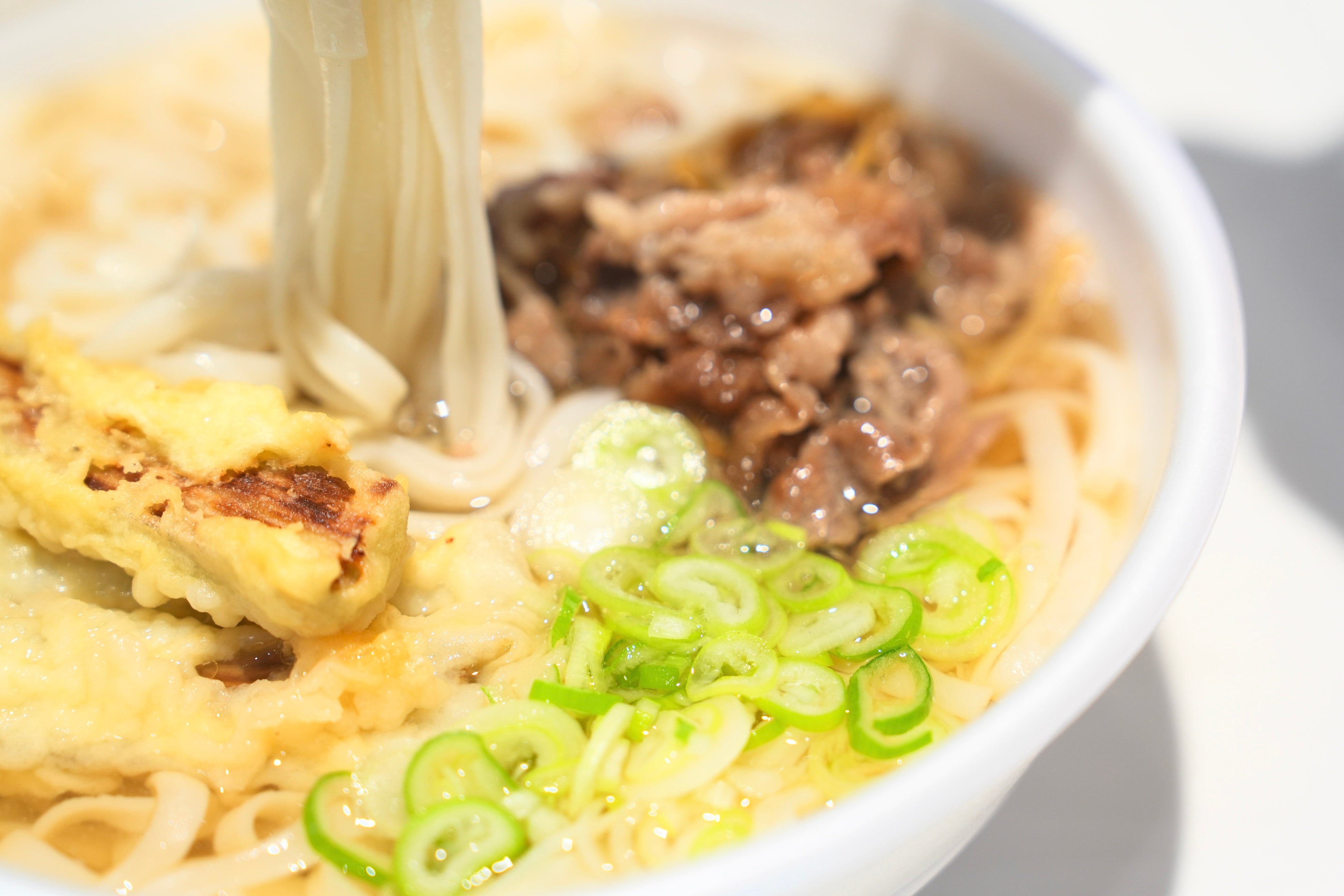 宮崎県新富町産のごぼうとブランド牛「黒毛和牛ひなた牛」を使用した肉うどん