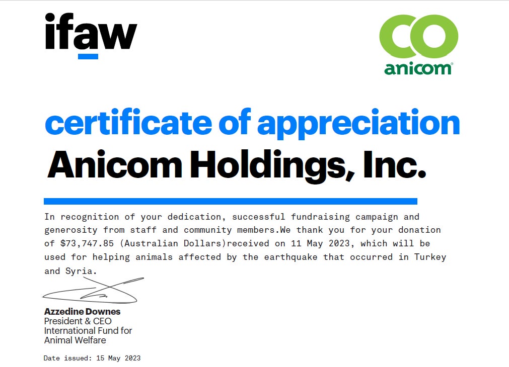 ▲IFAWからの受領証明書