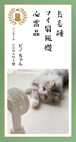 ▲夏は毛皮でバテ気味のご様子。扇風機を向けたらご満悦の様子。（yumama様）