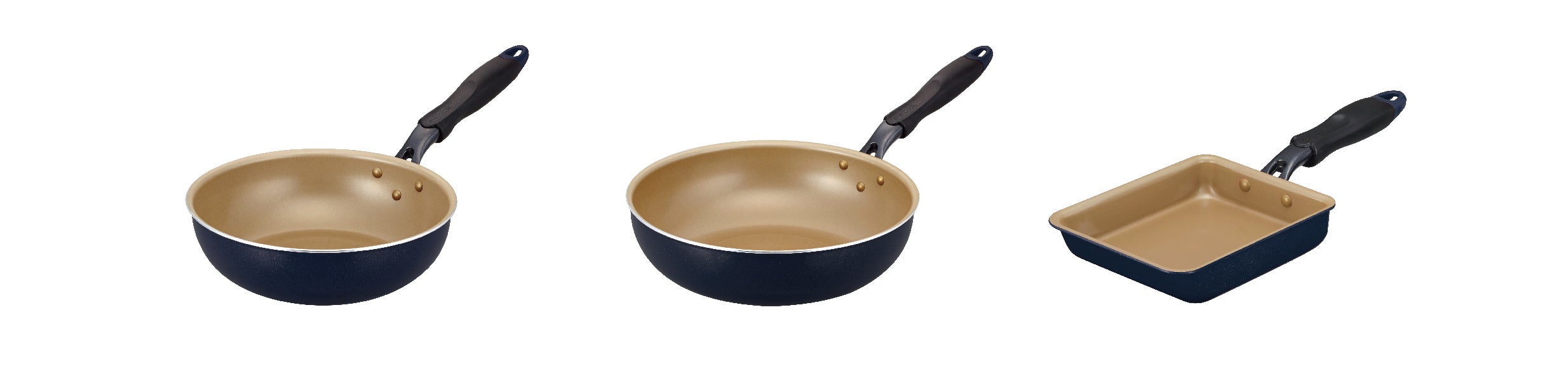 左 深型24㎝、中央 深型28cm、右 玉子焼き13×18cm