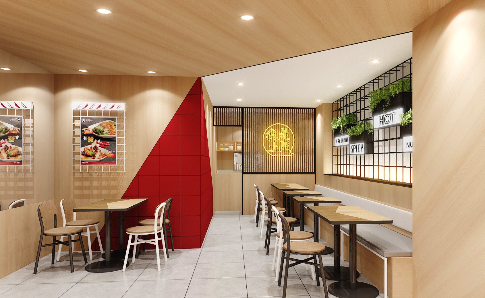 二階の客席：落ち着いて食べられるテーブル席をご用意しました