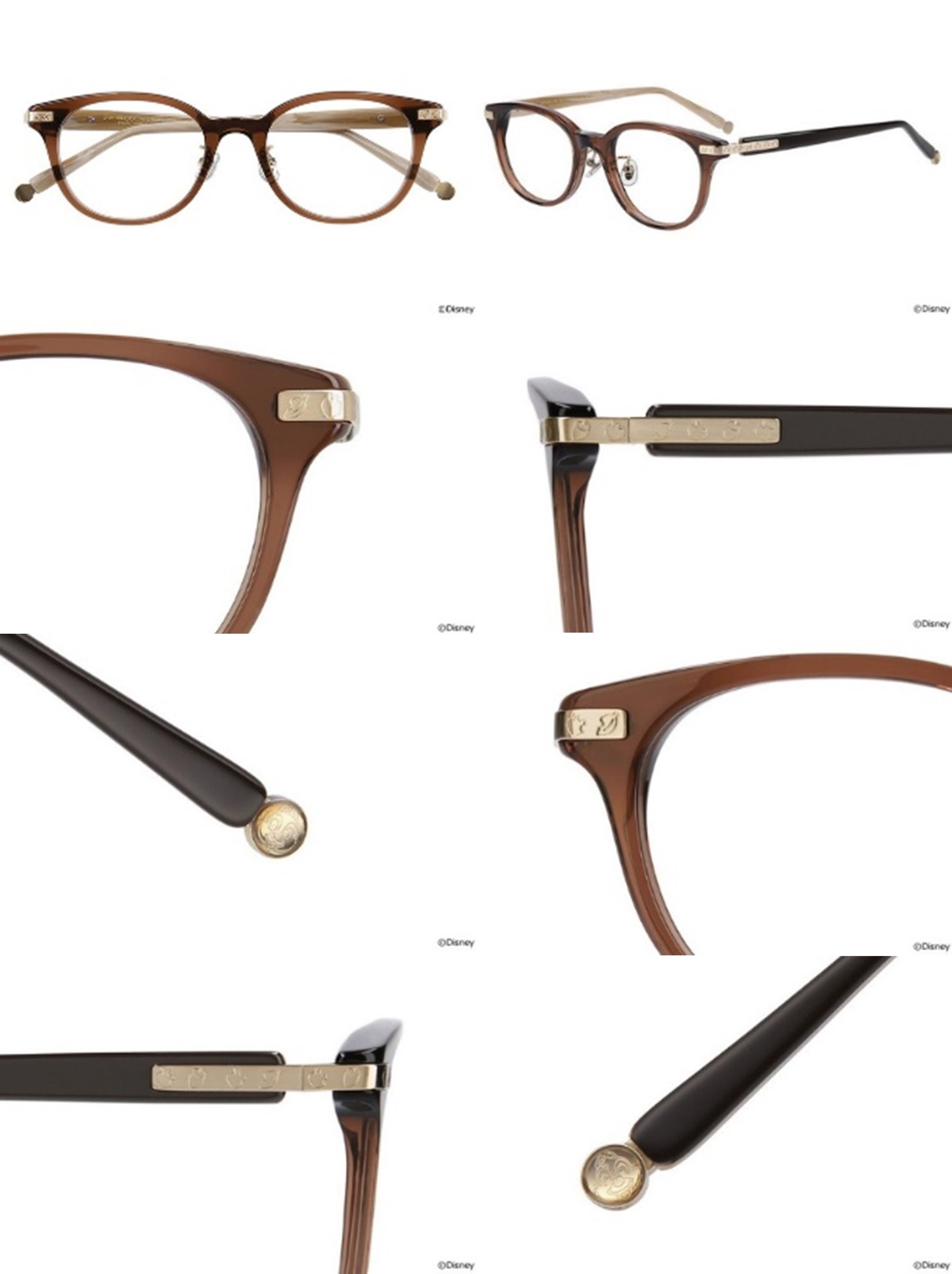 歯形が1つのリンゴはチップ、歯形が2つのリンゴはデールをイメージ。リンゴの歯形はファンのアイデアから生まれたデザインです。左右にチップとデールの特徴をさりげなくちりばめた一本。どんぐりや葉っぱが施されたメタルパーツ、メガネ全体でチップ&デールの世界観を表現