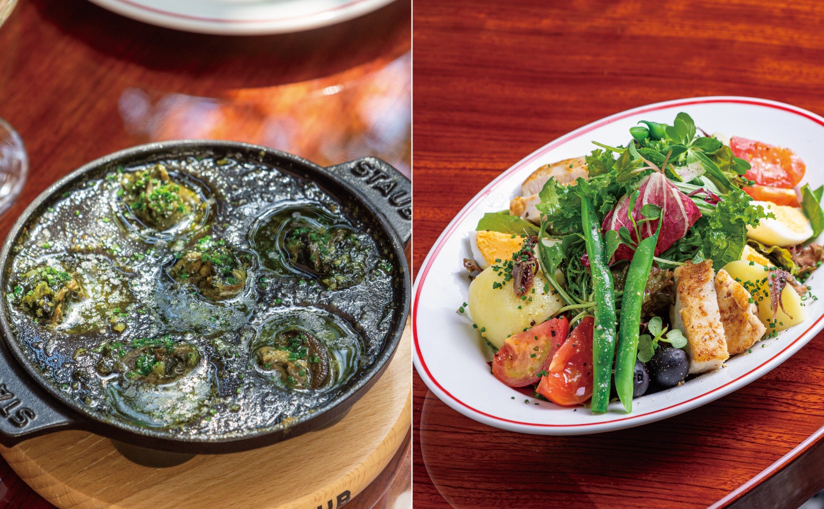 エスカルゴのオーブン焼き 1,650円(税込) サラダ・ニソワーズ 1,760円(税込)