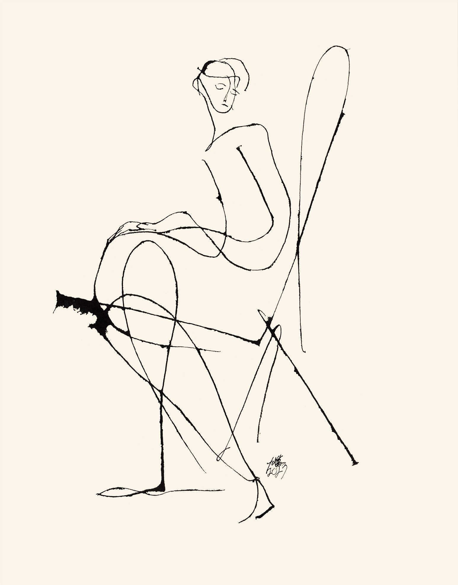 「光のなかの人と椅子」／509×394mm／インク、紙／2023